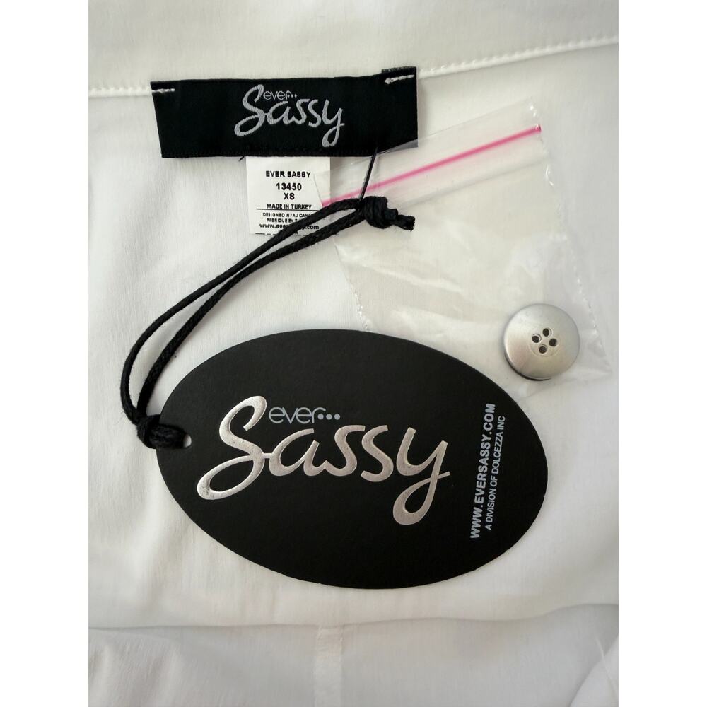 NWT Sassy BOUTIQUE #13450 White w/Black Pattern Button Down Tunic #0216 XS - Picture 5 of 12